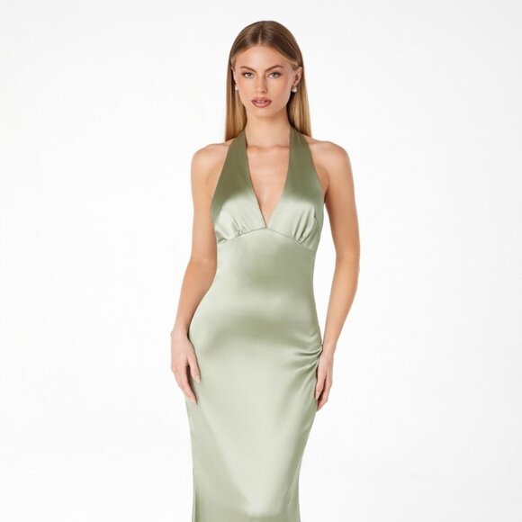 New Mermaid Sleeveless Formal Gown w/Mid-Open Zipper Back & Halter Neck CD T2001 - Picture 1 of 9